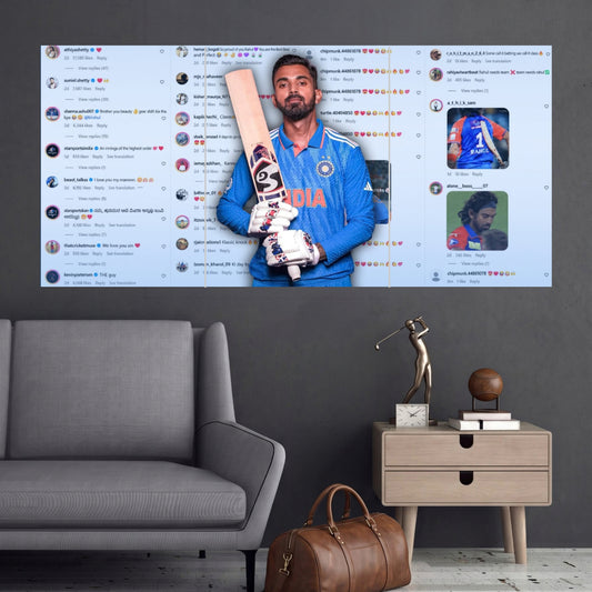 KL Rahul Fan Love Bat Portrait 3 Split Cricket Wall Posters