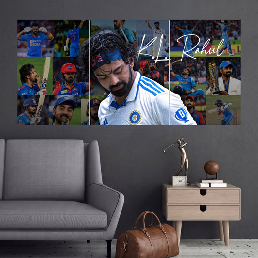 KL Rahul Signature Cricket Collage 3 Split Cricket Wall Posters