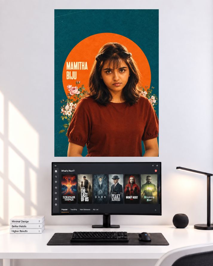 Mamitha Baiju Orange Halo Look wall poster