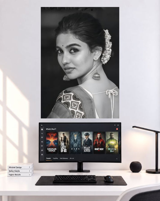 Mamitha Baiju Traditional Look black and white wall poster