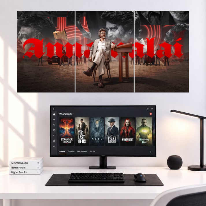 Rajinikanth Powerful Mass Entry Movies 3 Split wall poster mockup