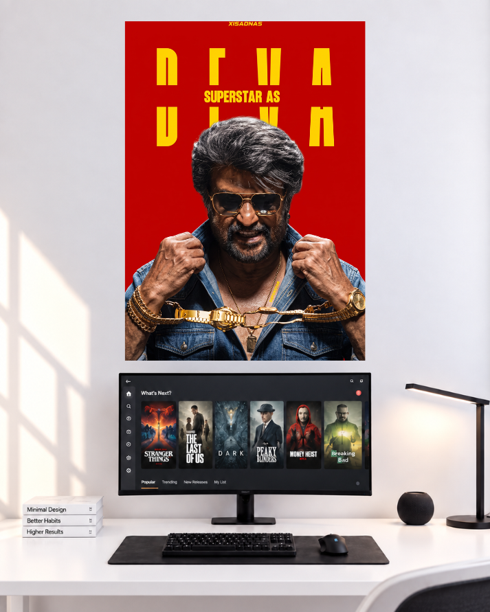 Rajinikanth Retro Red original single poster mockup