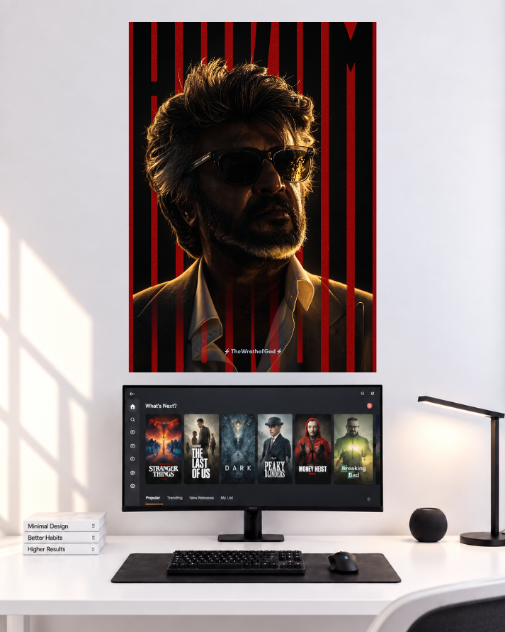 Rajinikanth Red Backlit original single poster mockup