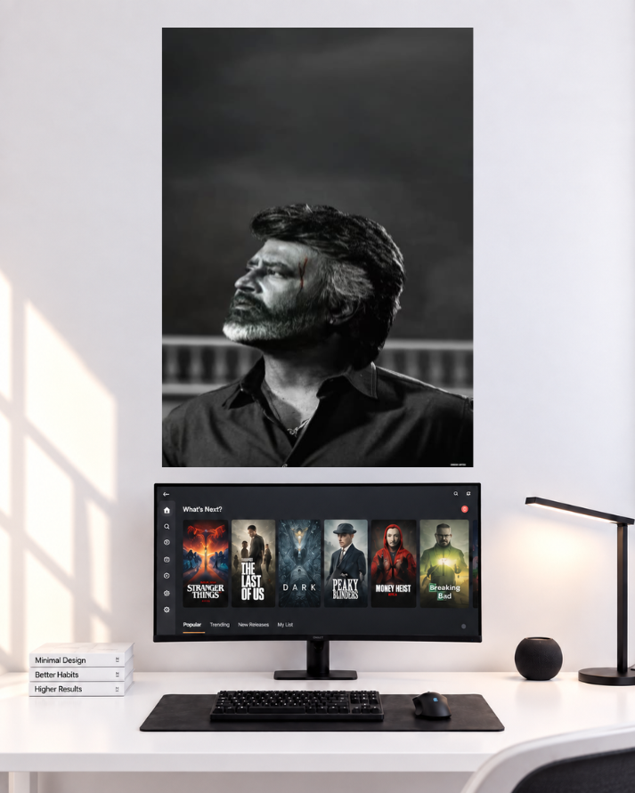 Thalapathy Vijay Black White Side Portrait single poster user provided mockup