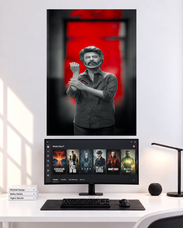 Thalapathy Vijay Red Cinematic Portrait single poster user provided mockup