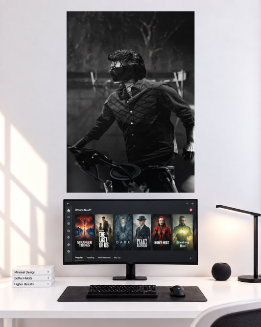 Thalapathy Vijay Motorbike Black White single poster user provided mockup