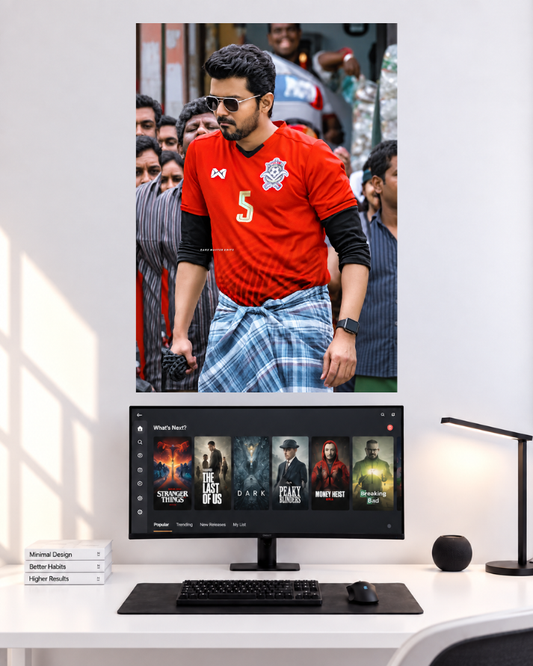 Thalapathy Vijay Red Shirt Street single poster user provided mockup
