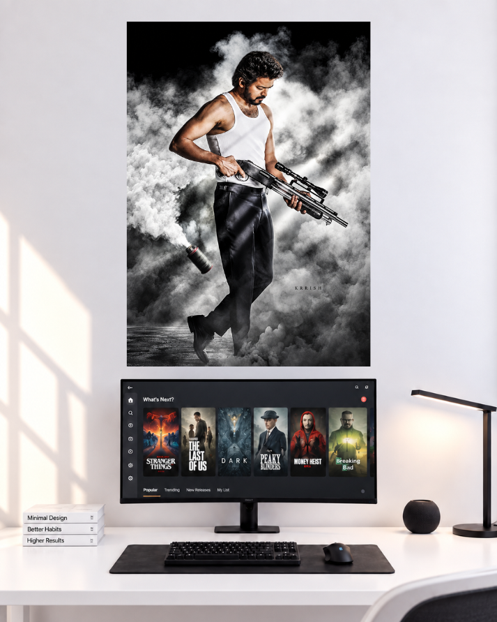 Thalapathy Vijay Cinematic Weapon Action original poster mockup
