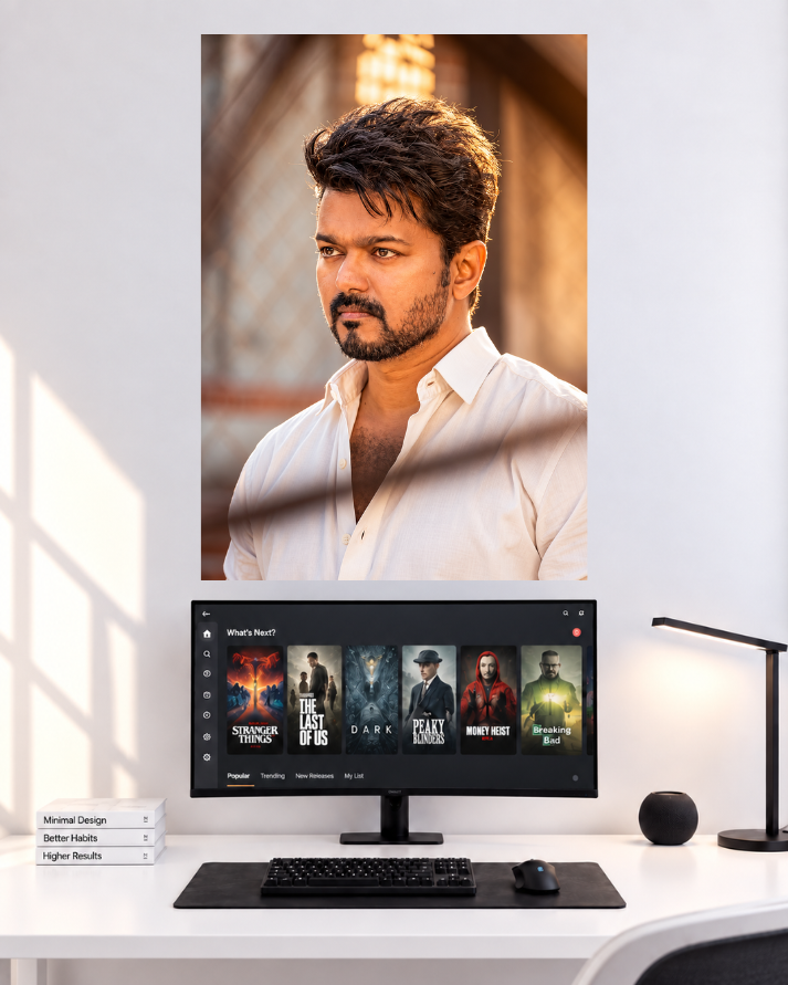 Thalapathy Vijay White Shirt Portrait original poster mockup