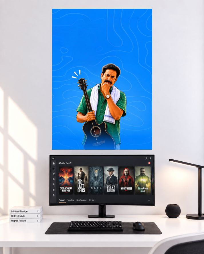 Nivin Pauly Guitar Blue Design wall poster