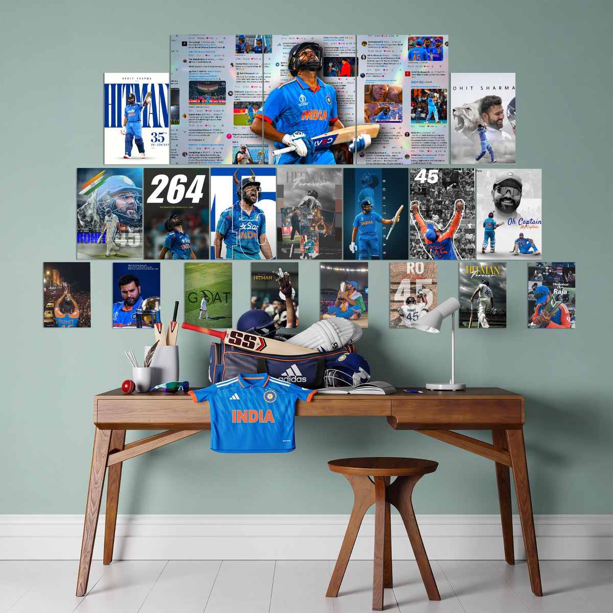 Rohit Sharma Hitman 264 Room Setup | Cricket Wall Posters | Wall Setup Pack original Room Setup collage mockup
