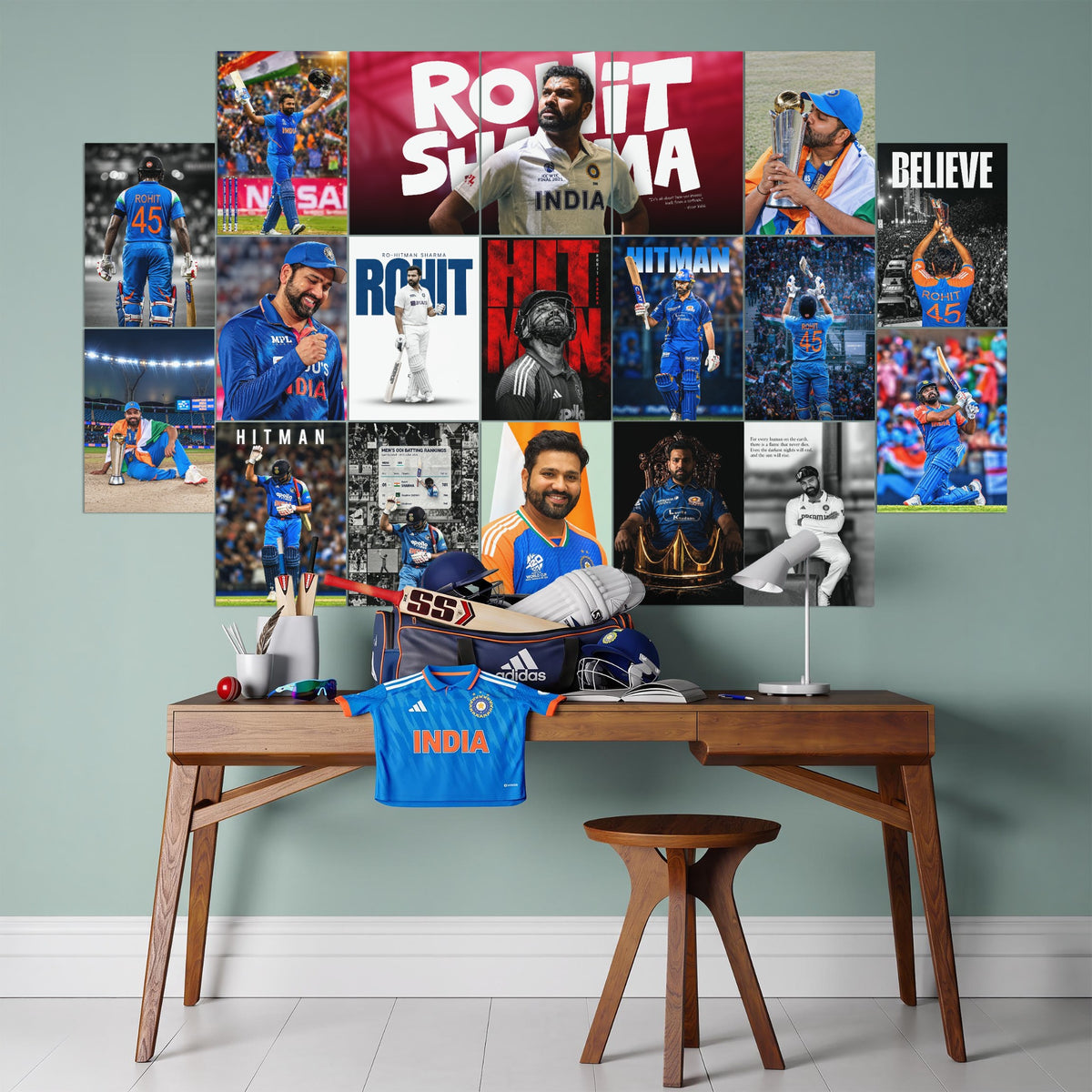 Rohit Sharma Hitman Legacy Room Setup | Cricket Wall Posters | Wall Setup Pack original Room Setup collage mockup