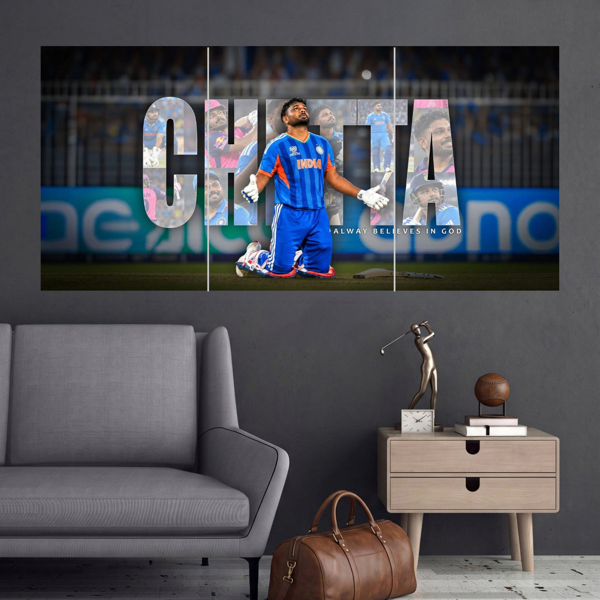 Sanju Samson Chetta Celebration 3 Split Cricket Wall Posters