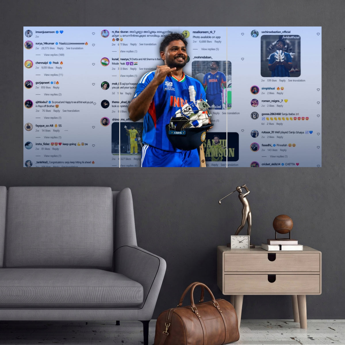 Sanju Samson Fan Love Celebration 3 Split Cricket Wall Posters
