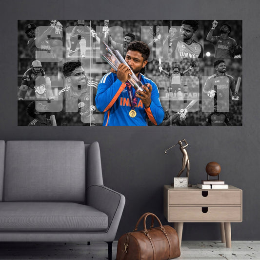 Sanju Samson Trophy Kiss Collage 3 Split Cricket Wall Posters