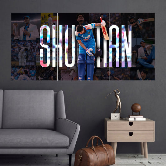 Shubman Gill Bat Salute Collage 3 Split Cricket Wall Posters
