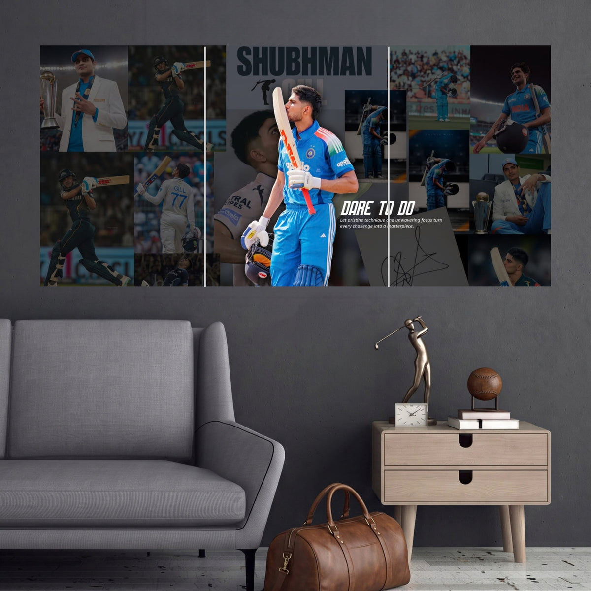 Shubman Gill Dare To Dream Collage 3 Split Cricket Wall Posters