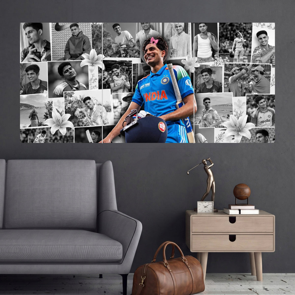 Shubman Gill Smiling Memories Collage 3 Split Cricket Wall Posters