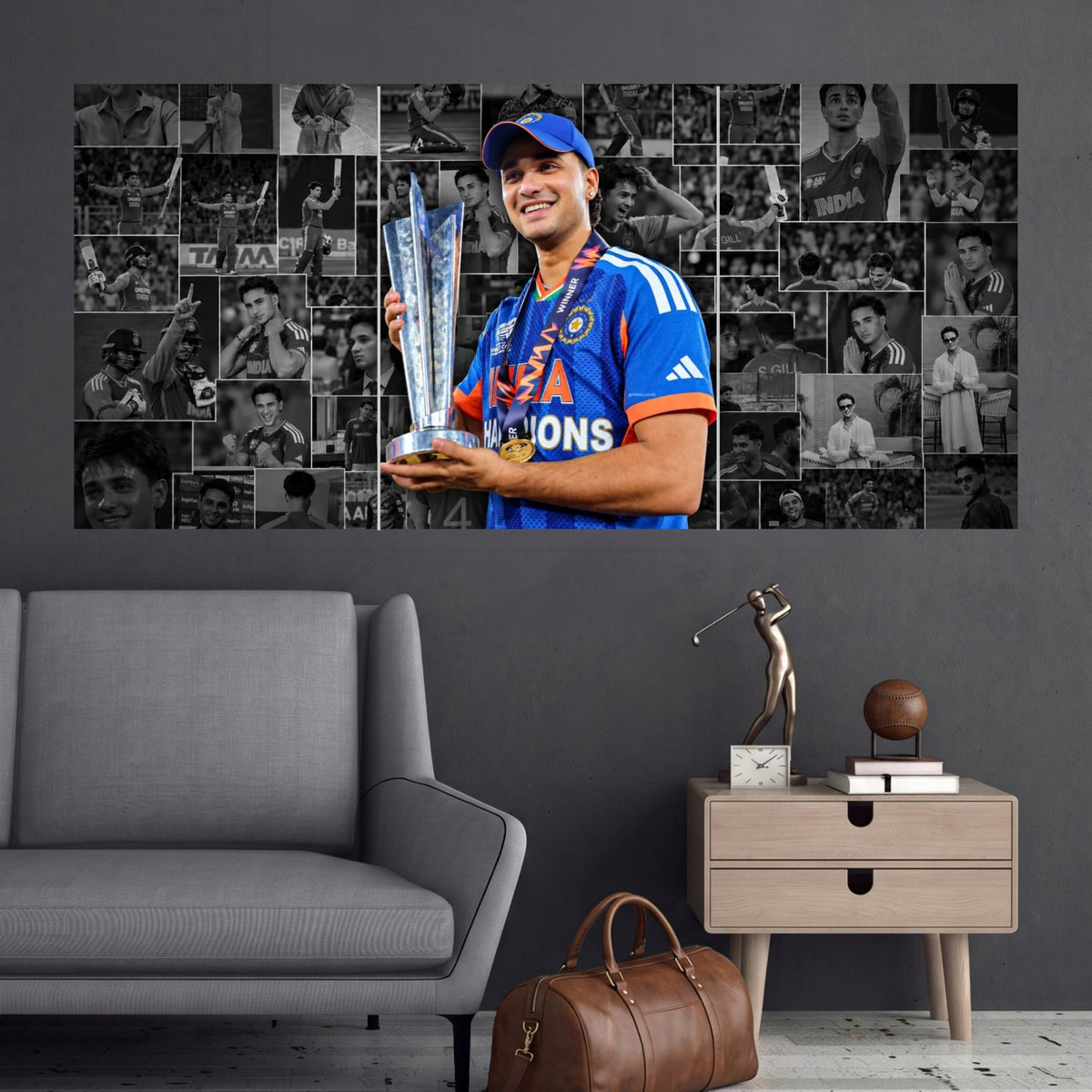 Shubman Gill Trophy Champion Collage 3 Split Cricket Wall Posters