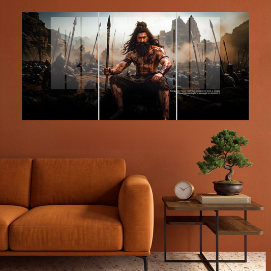 Ramayan Ancient Battlefield Warrior spiritual 3 split wall poster mockup