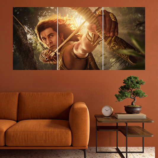 Ramayan Divine Archer spiritual 3 split wall poster mockup