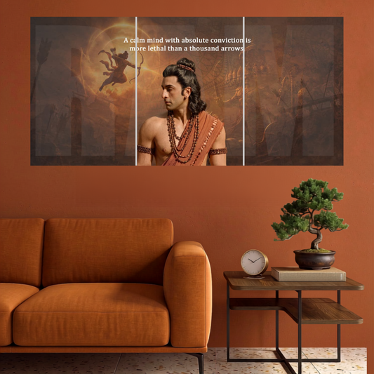 Ramayan Calm Sage Warrior spiritual 3 split wall poster mockup