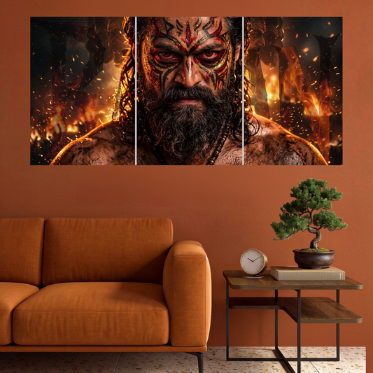 Ramayan Fiery Warrior Portrait spiritual 3 split wall poster mockup