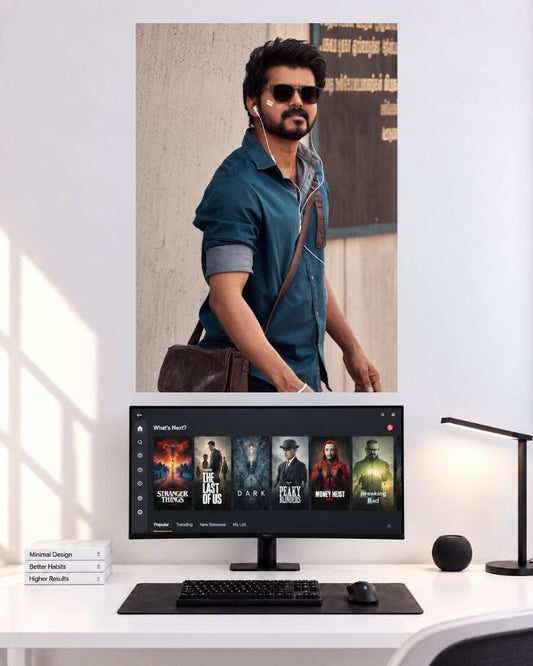 Thalapathy Vijay Blue Shirt Walk Movie Wall Poster
