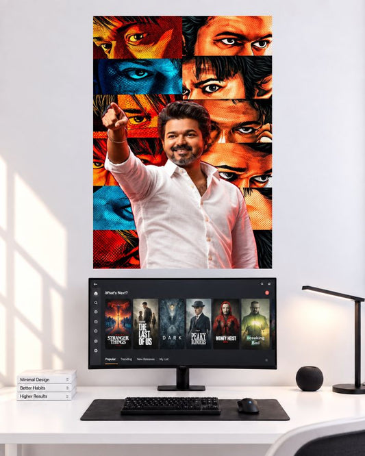 Thalapathy Vijay Colourful Comic Collage wall poster