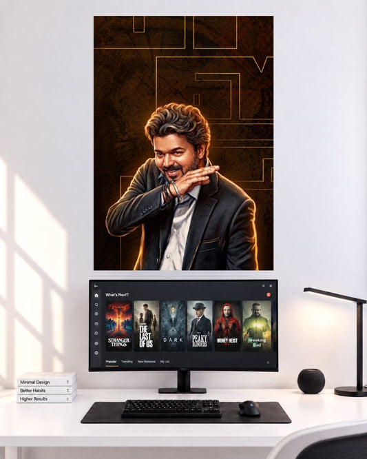 Thalapathy Vijay Golden Suit Look wall poster