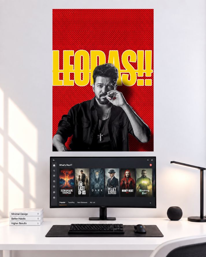 Thalapathy Vijay Leo Das Red Portrait Movie Wall Poster