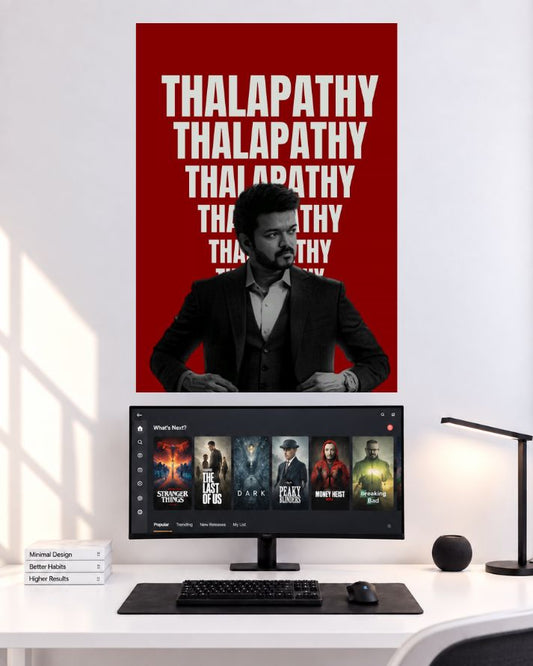 Thalapathy Vijay Red Typography Suit Look wall poster