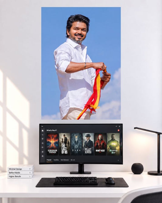 Thalapathy Vijay White Shirt Celebration Movie Wall Poster