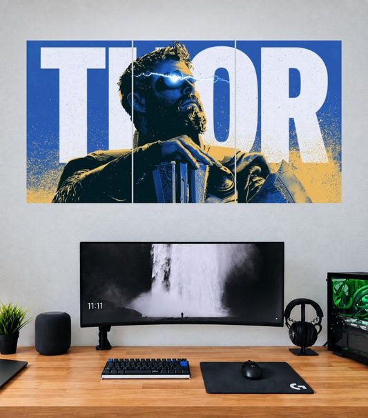Thor Blue Gold Hero Typography Edition Thor 3 split panoramic wall poster mockup