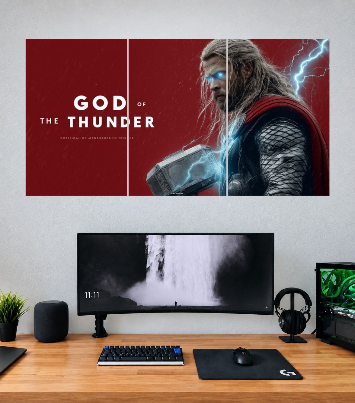 Thor God of Thunder Crimson Typography Edition Thor 3 split panoramic wall poster mockup