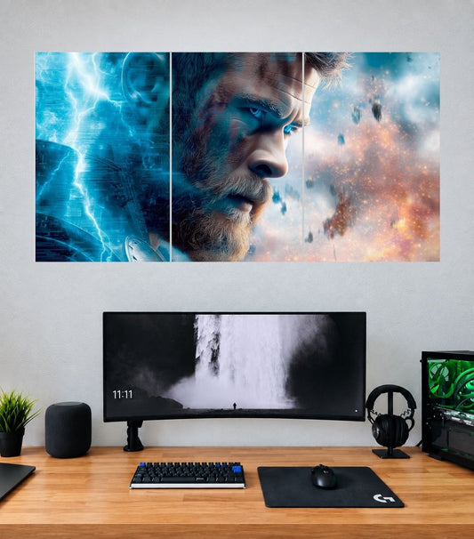 Thor Cosmic Blue Inferno Face Edition Thor 3 split panoramic wall poster mockup