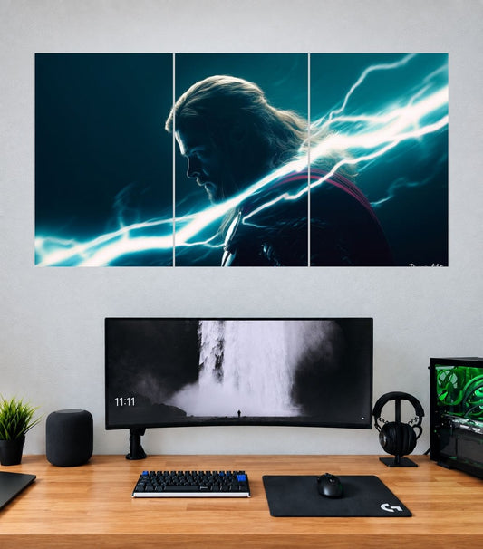 Thor Cyan Lightning Shadow Profile Edition Thor 3 split panoramic wall poster mockup