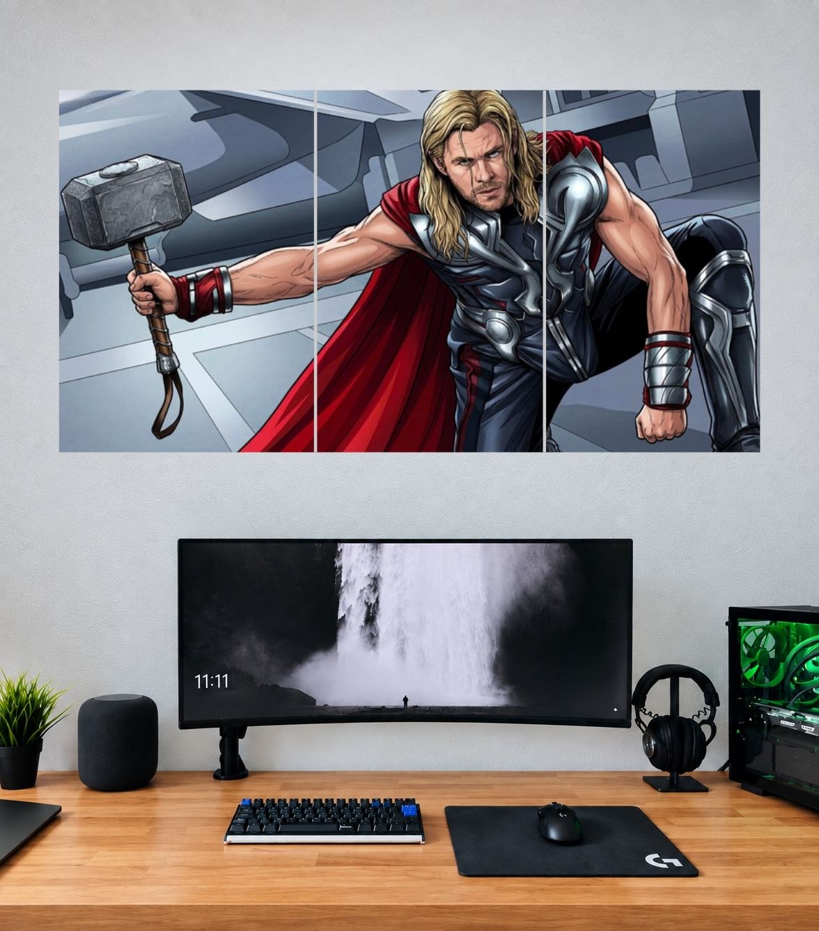 Thor Classic Mjolnir Comic Warrior Edition Thor 3 split panoramic wall poster mockup