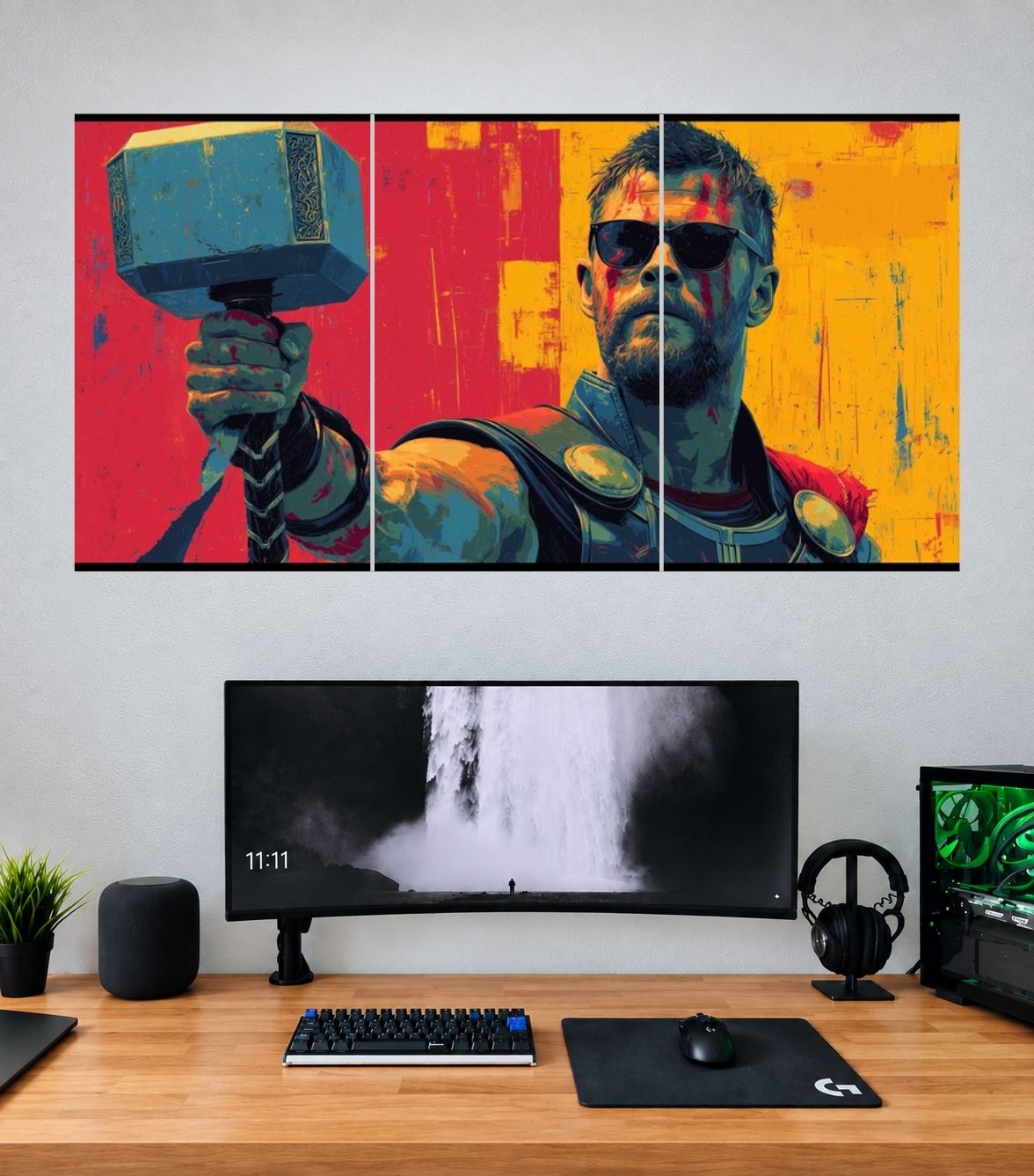 Thor Retro Pop Art Hammer Edition Thor 3 split panoramic wall poster mockup