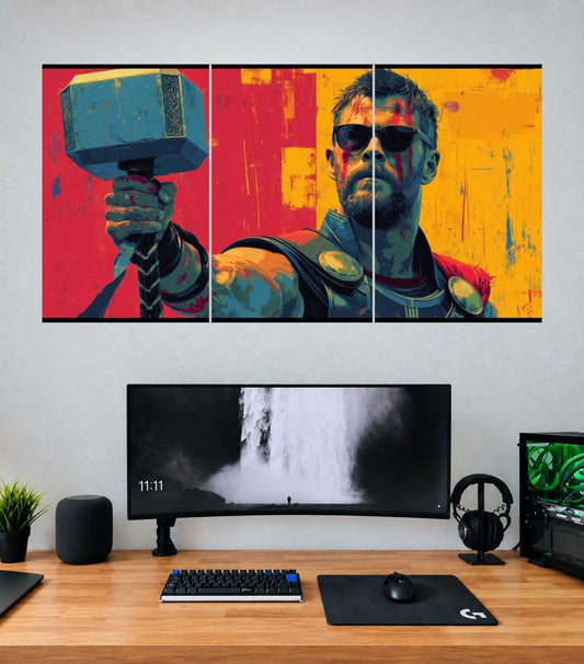 Thor Retro Pop Art Hammer Edition Thor 3 split panoramic wall poster mockup
