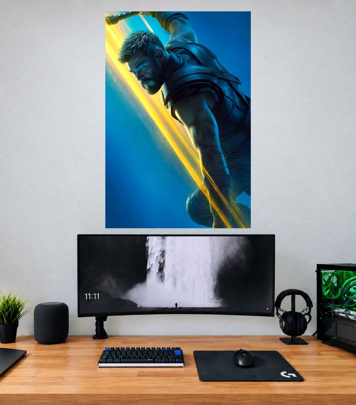 Thor Neon Gold Lightning Profile Edition single wall poster mockup