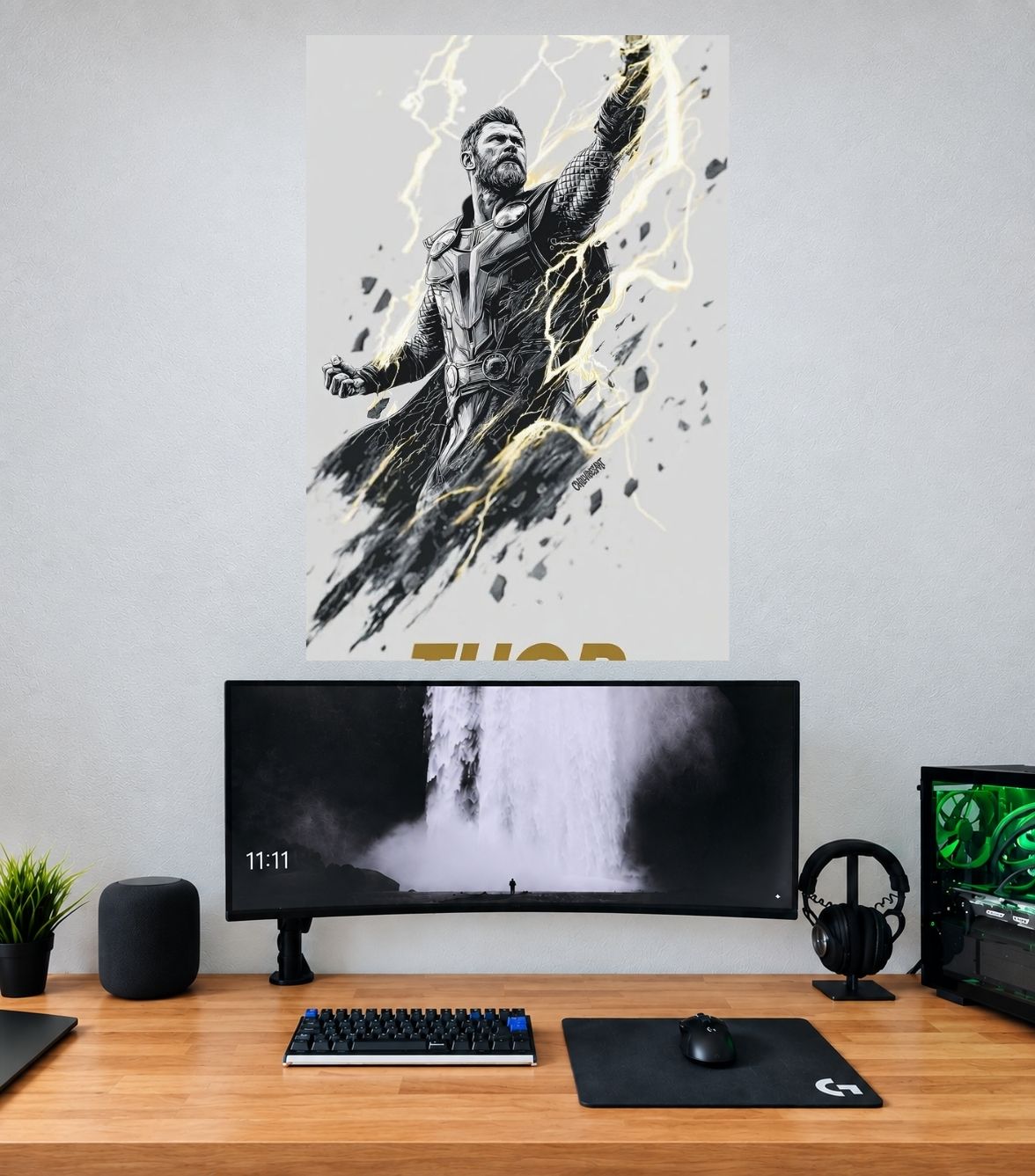 Thor Lightning Sketch Thunder Charge Edition single wall poster mockup