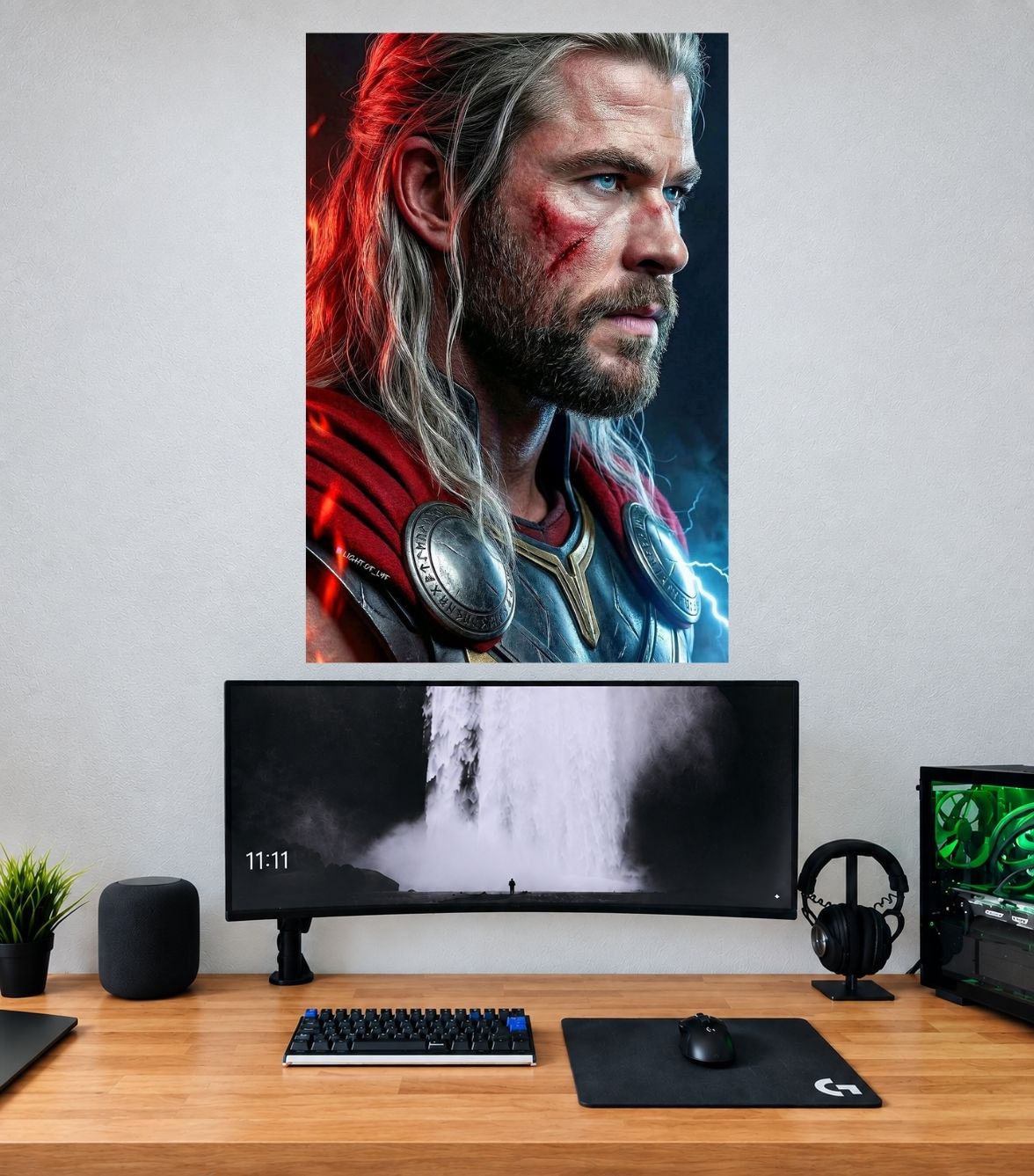 Thor Crimson Blue Battle Portrait Edition premium Marvel wall poster mockup