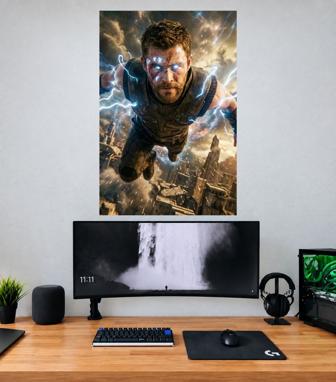 Thor Glowing Eyes Lightning Charge Edition premium Marvel wall poster mockup