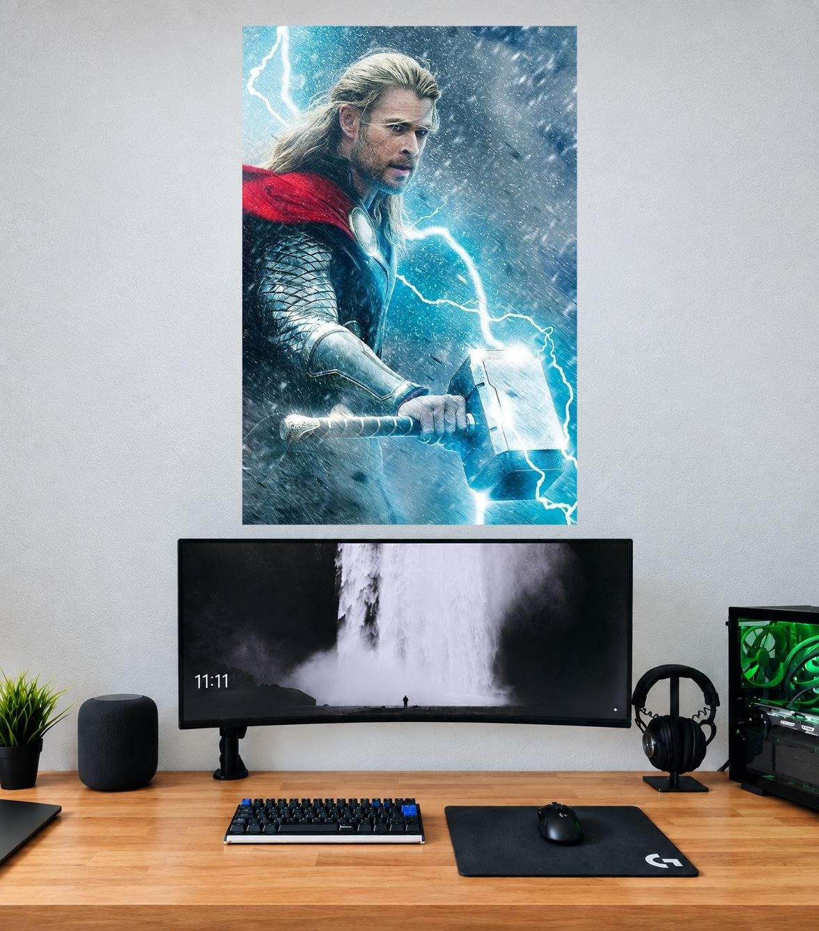 Thor Frozen Lightning Hammer Charge Edition premium Marvel wall poster mockup