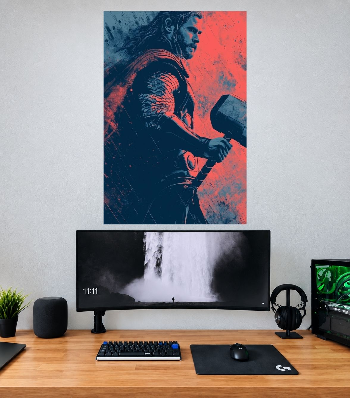 Thor Red Blue Hammer Graphic Edition premium Marvel wall poster mockup