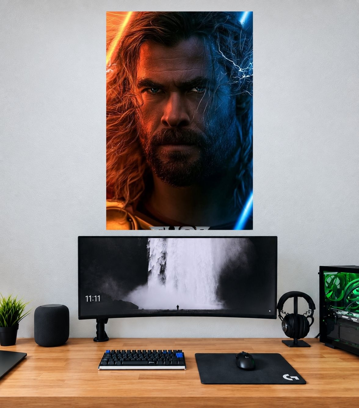 Thor Orange Blue Half Lit Portrait Edition Marvel single wall poster mockup