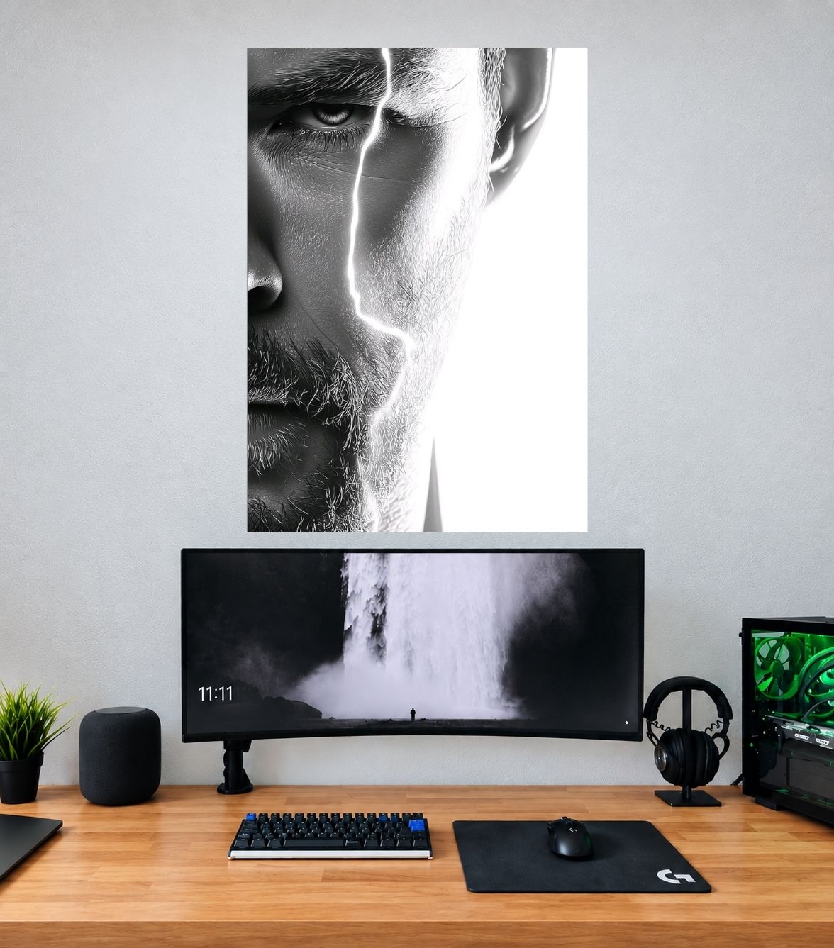 Thor Monochrome Half Face Closeup Edition single wall poster mockup