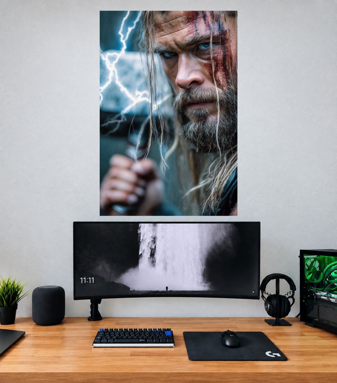 Thor Blue Lightning Battle Scar Portrait Edition Marvel single wall poster mockup