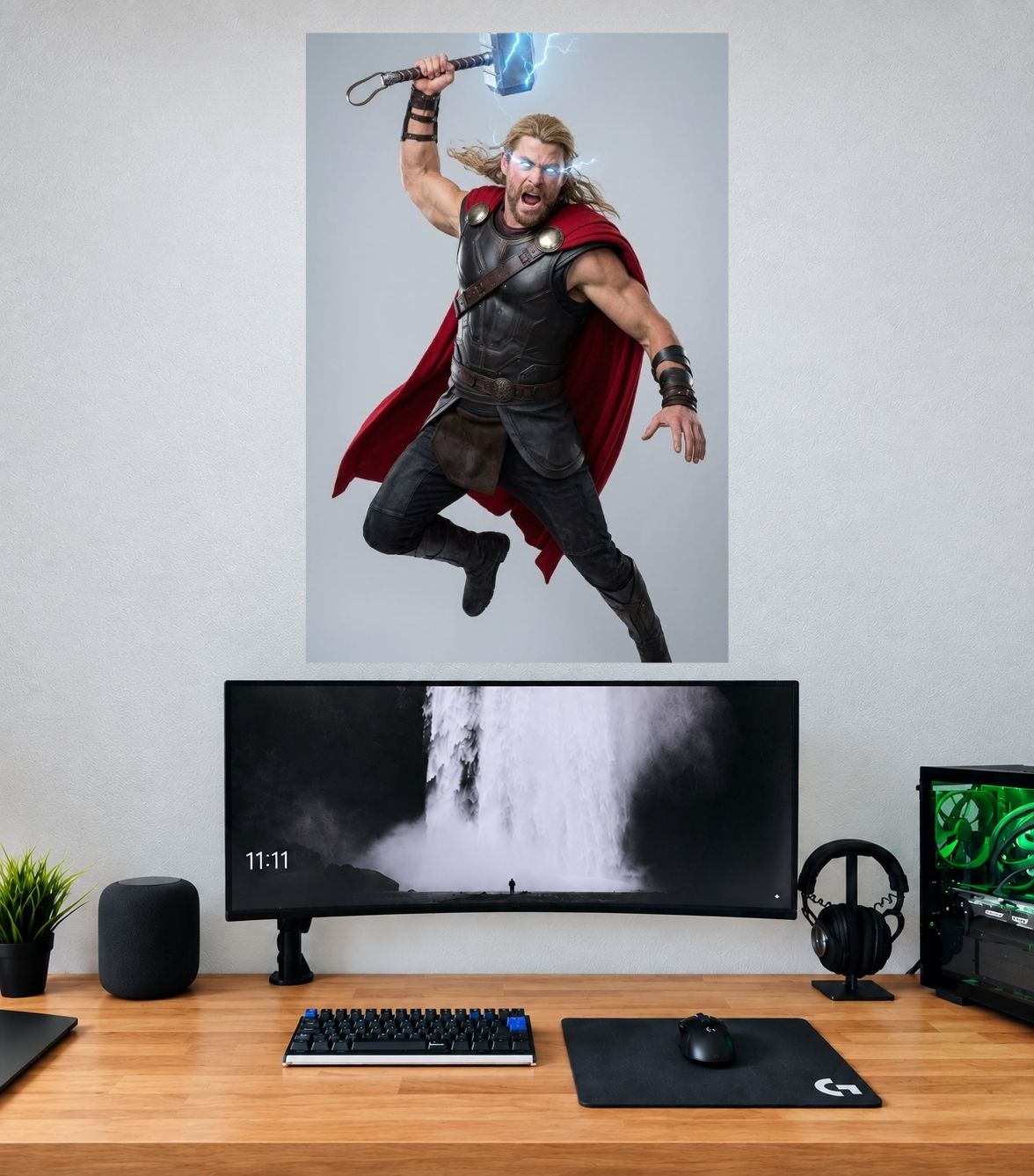 Thor Red Cape Mjolnir Leap Edition Marvel single wall poster mockup